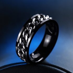 Plated Gold Black Men's Spin Chain Ring