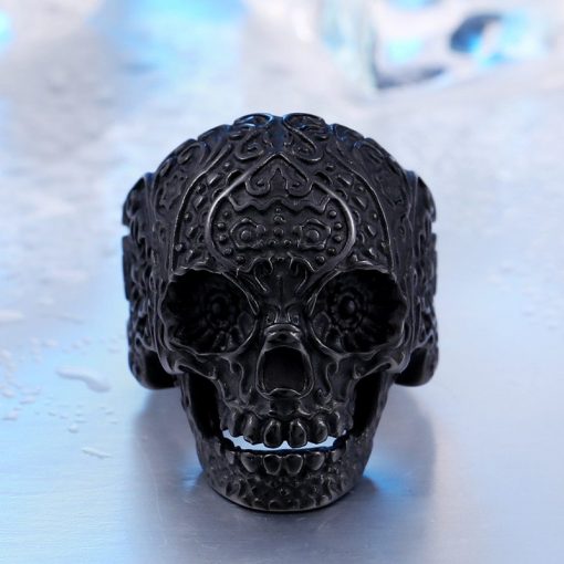 Stainless Steel Classic Flower Skull Ring