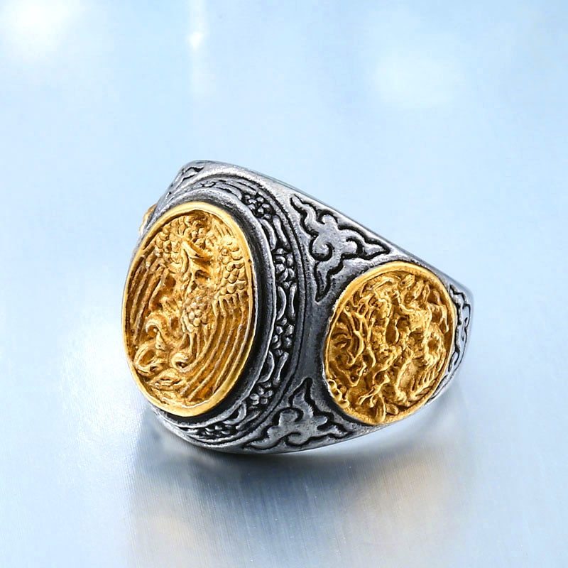 Stainless Steel Gold Phoenix Ring | Mens Premium Jewelry