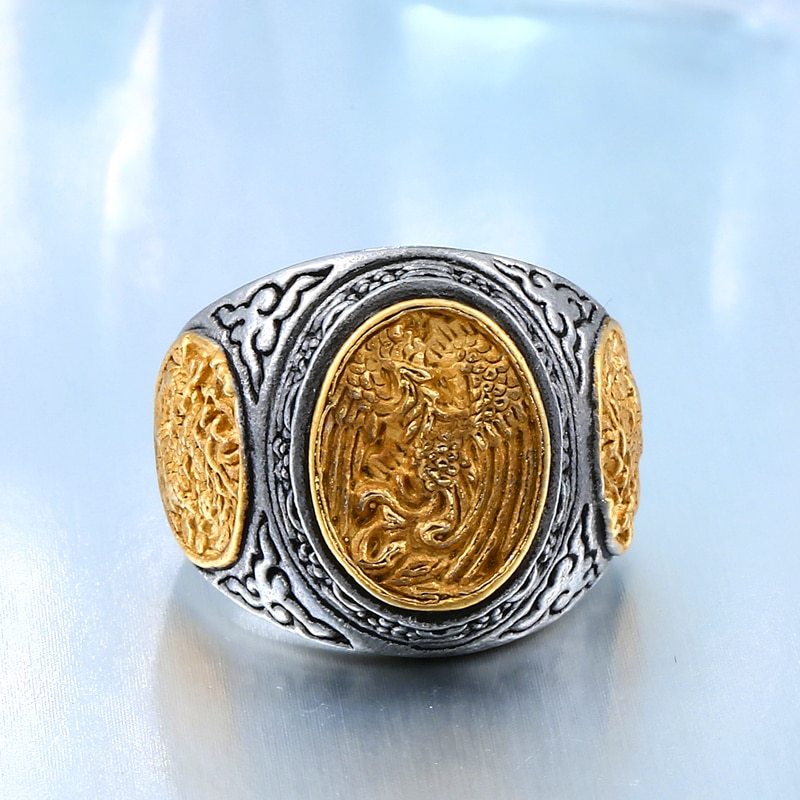 Stainless Steel Gold Phoenix Ring | Handmade Premium Jewelry