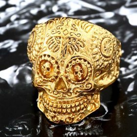 Stainless Steel Gothic Gold kapala Skull Ring