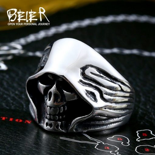 Stainless Steel Hell Death Man Skull Ring
