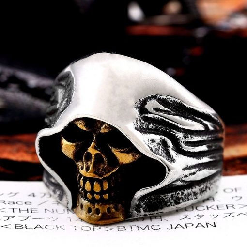 Stainless Steel Hell Death Man Skull Ring